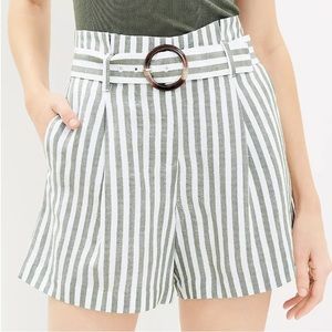 LOFT Belted Shorts in Striped Linen Blend